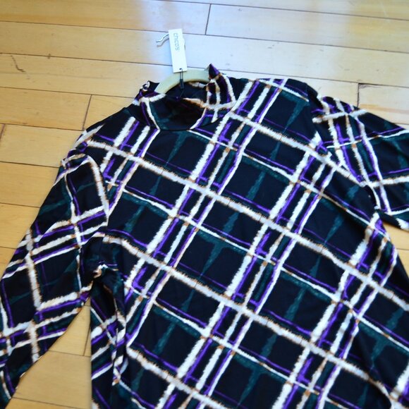 Chico's Chicos Plaid Mock Neck Layering Tee Size 3 XL NWT - Picture 4 of 13